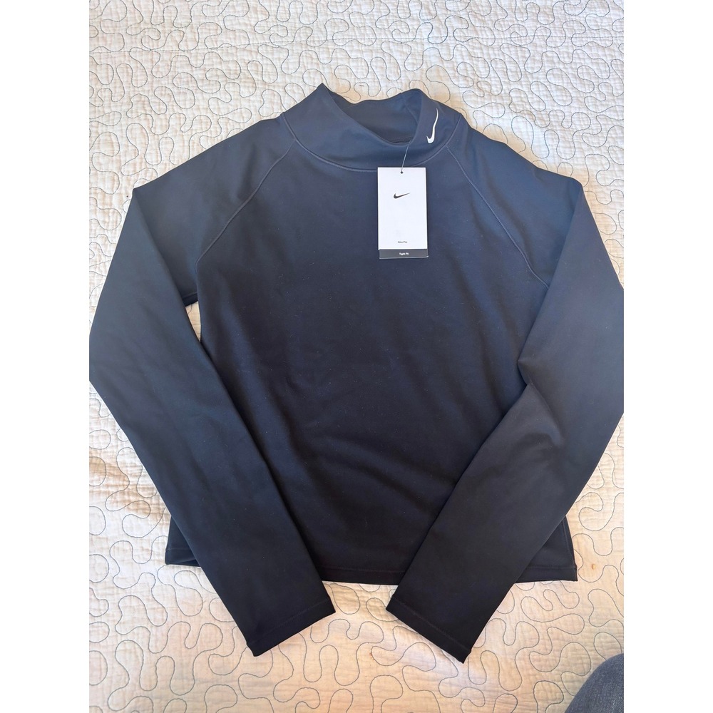 Nike Pro Womens Mock Neck Long Sleeve Training Top Black Size Medium